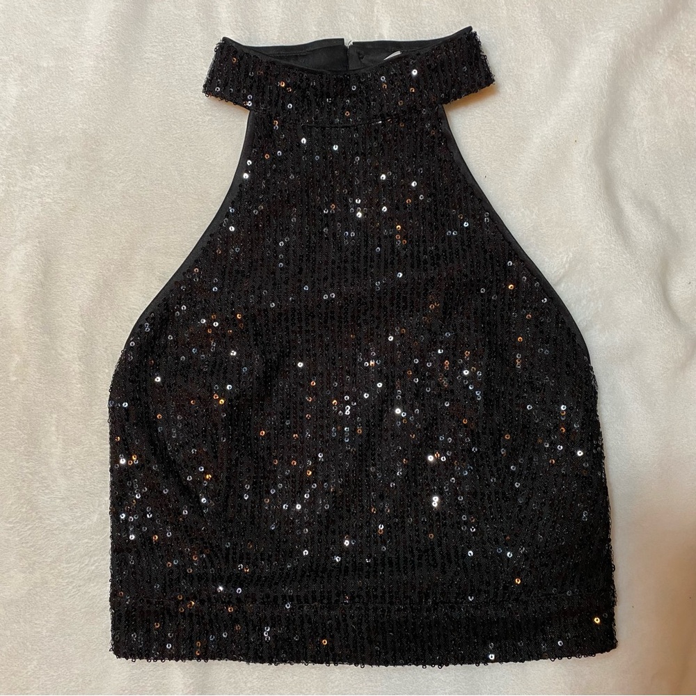 Lulu's Elegant Black Sequin Top